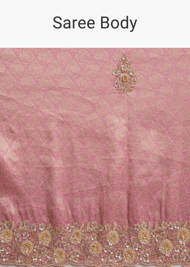 Pink Jacquard Tissue Saree With Heavy Hand Embroidery