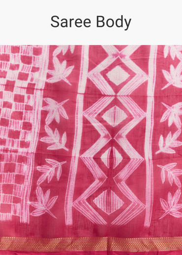 Pink Linen Printed Saree With Authentic Shibori Print