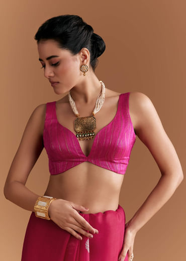 Pink Linen Woven Saree With Brocade And Zari Work