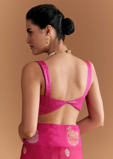 Pink Linen Woven Saree With Brocade And Zari Work