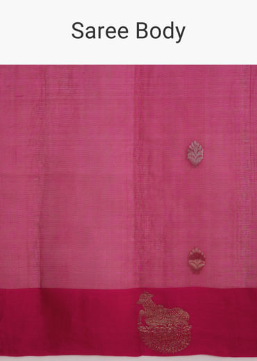 Pink Linen Woven Saree With Brocade And Zari Work