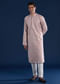 Pink Mens Jacquard Self Work Straight Kurta and Pant Set