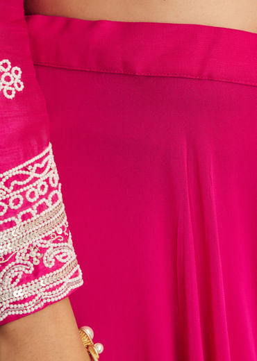 Pink Moti Work Short Kurta Palazzo Suit With Organza Dupatta