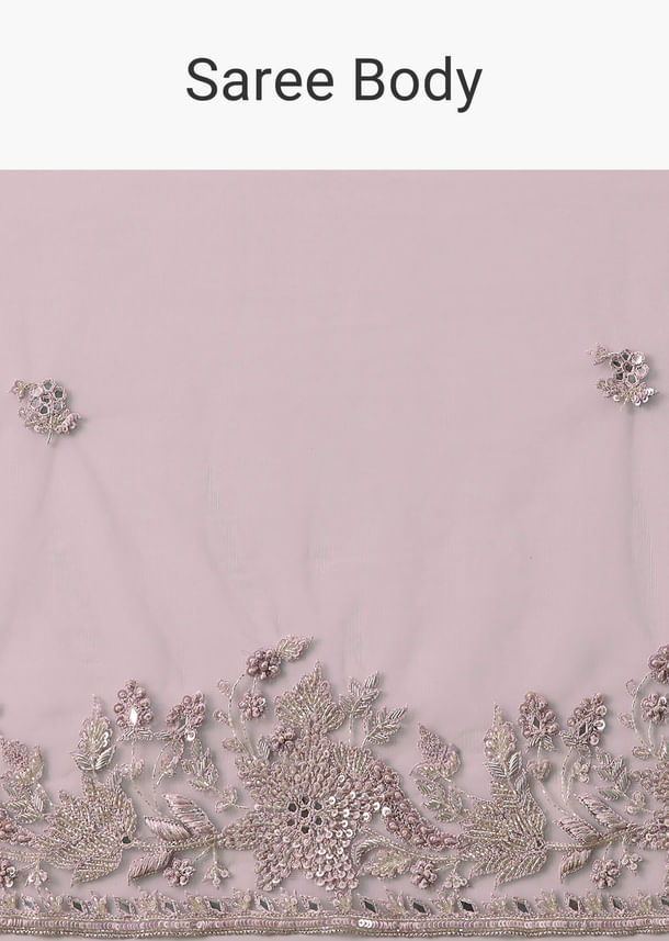 Pink Net Saree With All Over Embroidery