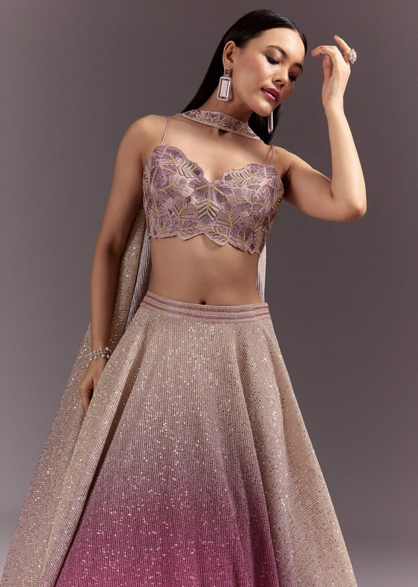 Pink Ombre Lehenga Dupatta Set With Heavily Worked Blouse Pink Ombre Lehenga Dupatta Set With Heavily Worked Blouse