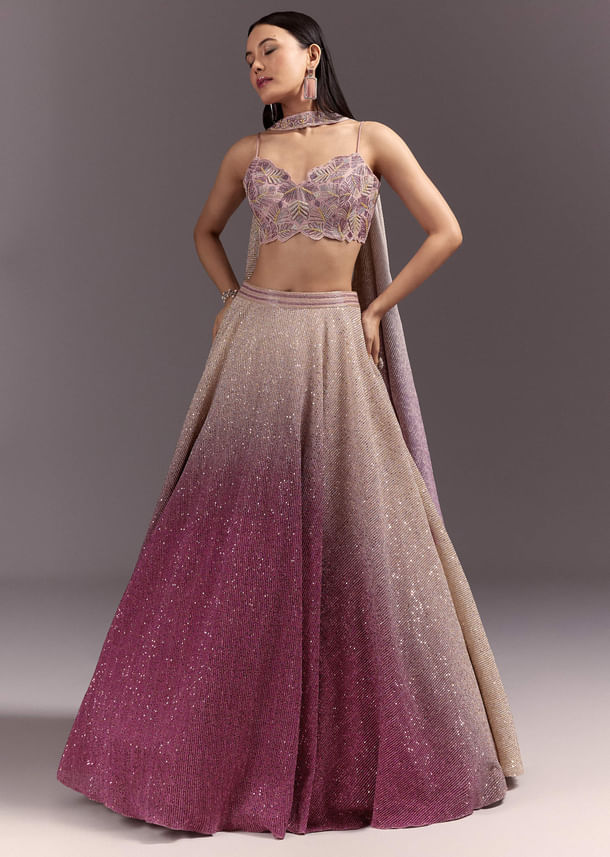 Pink Ombre Lehenga Dupatta Set With Heavily Worked Blouse Pink Ombre Lehenga Dupatta Set With Heavily Worked Blouse