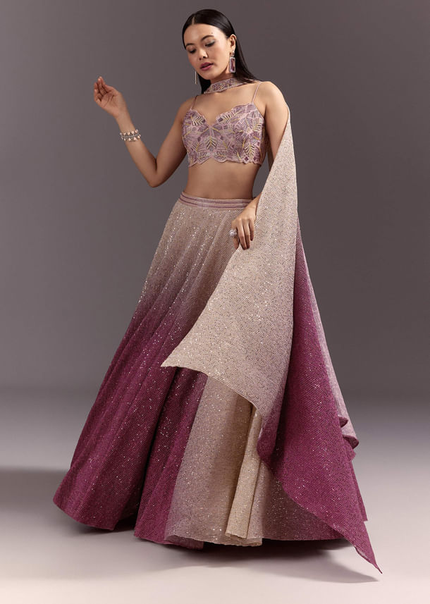 Pink Ombre Lehenga Dupatta Set With Heavily Worked Blouse Pink Ombre Lehenga Dupatta Set With Heavily Worked Blouse