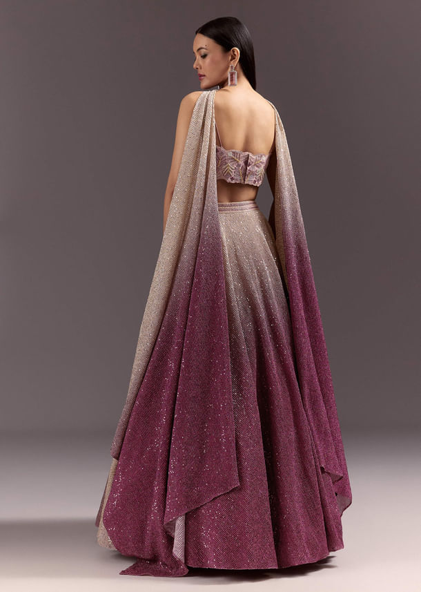 Pink Ombre Lehenga Dupatta Set With Heavily Worked Blouse Pink Ombre Lehenga Dupatta Set With Heavily Worked Blouse