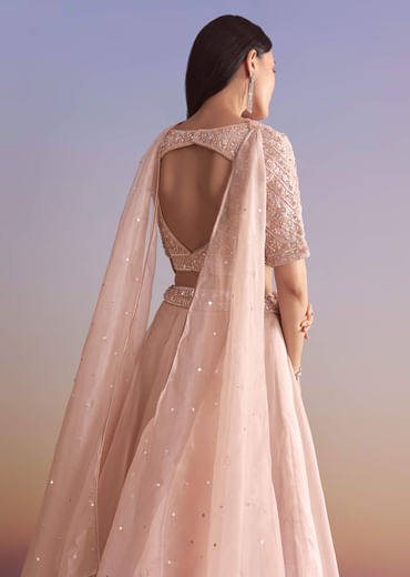 Pink Organza Bridesmaid Lehenga With Sequins And Cutdana Embroidery