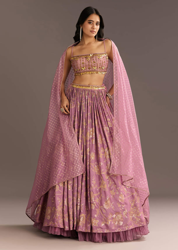 Pink Organza Double Layered Lehenga Set With Handwork Embroidery Pink Organza Double Layered Lehenga Set With Handwork Embroidery