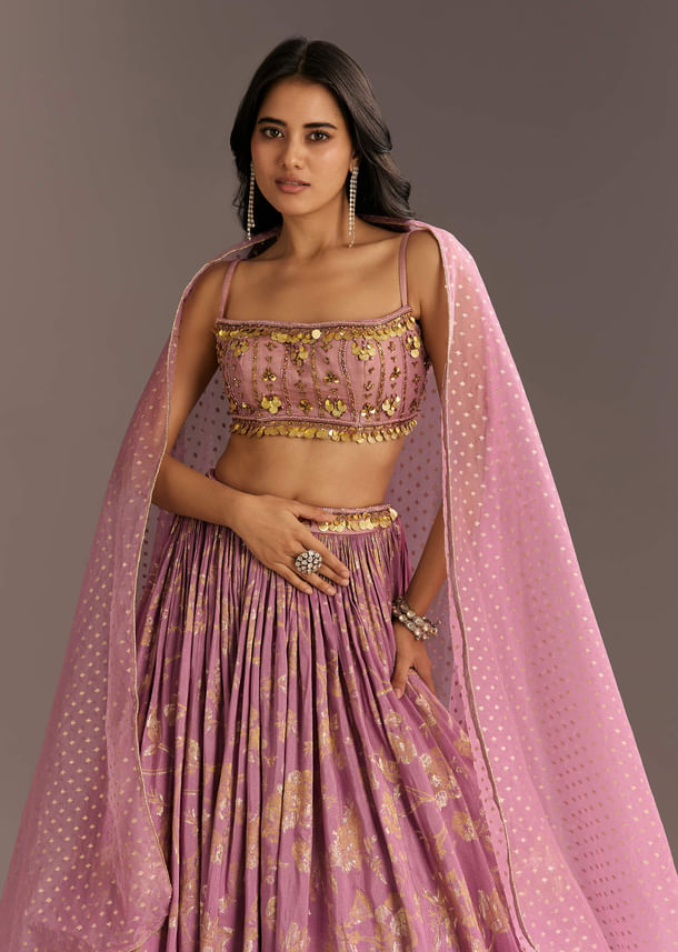 Pink Organza Double Layered Lehenga Set With Handwork Embroidery Pink Organza Double Layered Lehenga Set With Handwork Embroidery