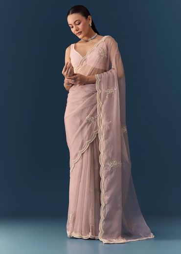 Pink Organza Embroidered Saree with Blouse Fabric