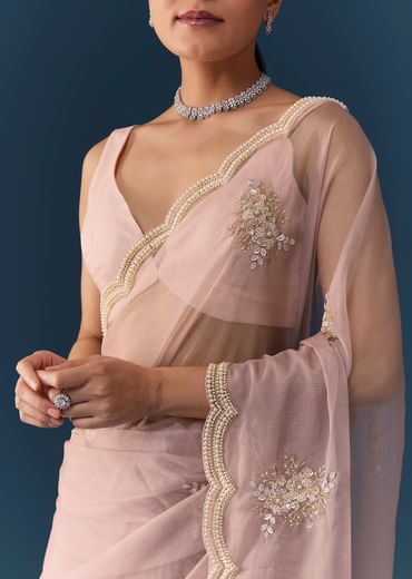 Pink Organza Embroidered Saree with Blouse Fabric