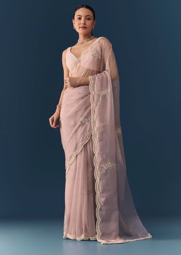 Pink Organza Embroidered Saree with Blouse Fabric