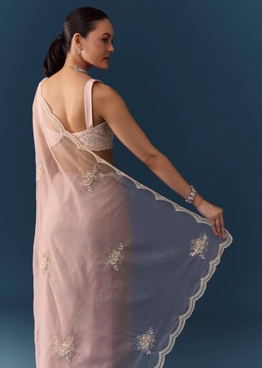 Pink Organza Embroidered Saree with Blouse Fabric