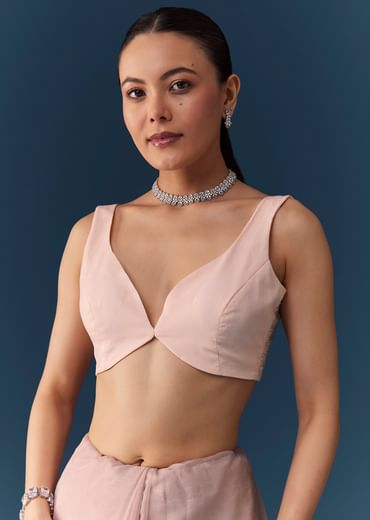 Pink Organza Embroidered Saree with Blouse Fabric