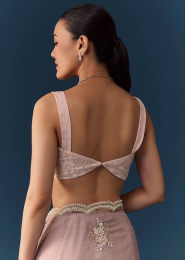 Pink Organza Embroidered Saree with Blouse Fabric