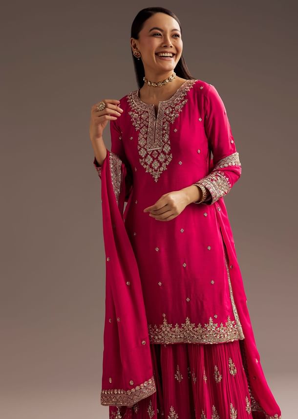 Pink Palazzo Dupatta Set With sequins Work