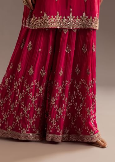 Pink Palazzo Dupatta Set With sequins Work