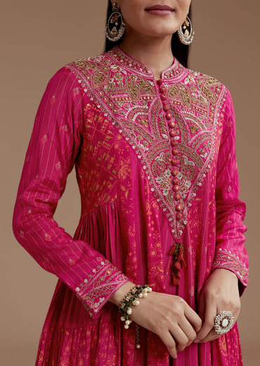Pink Printed Flared Kurta and Palazzo Set