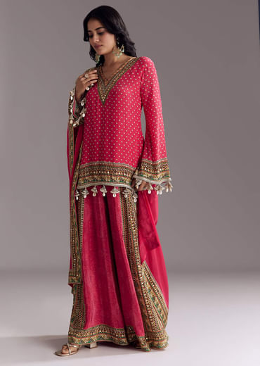 Pink Printed Palazzo Set With Dupatta
