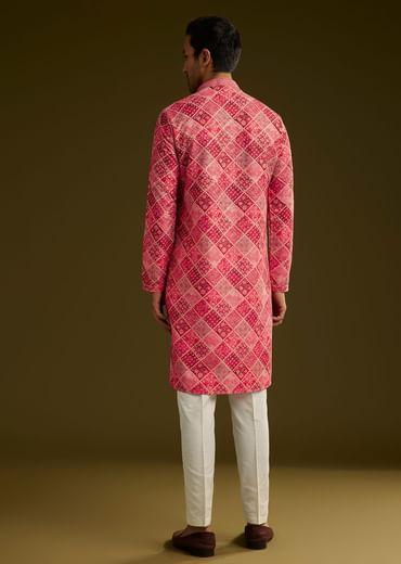 Pink Printed Silk Kurta Set With Geometric Motifs