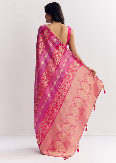 Pink Purple Shaded Dola Silk Saree With Gota Patti Motif