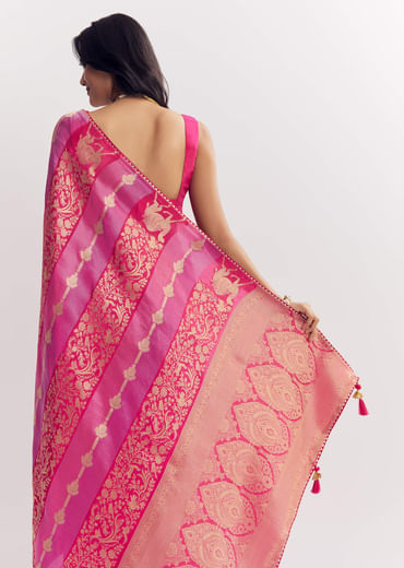 Pink Purple Shaded Dola Silk Saree With Gota Patti Motif