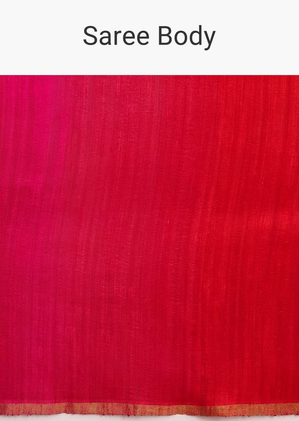 Pink Red Kora Silk Handloom Saree With Woven Traditional Motif
