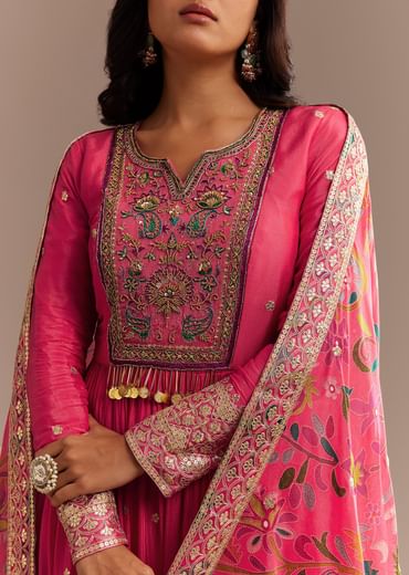 Pink Resham Embroidered Anarkali Set