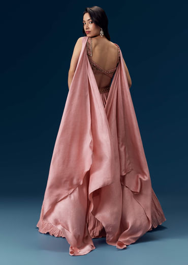 Pink Ruched Bridesmaid Lehega with Choker Dupatta