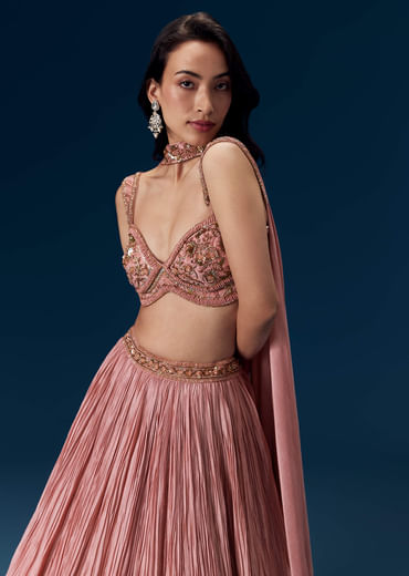 Pink Ruched Bridesmaid Lehega with Choker Dupatta