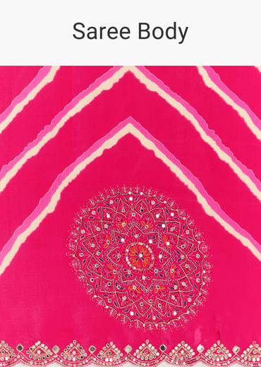 Pink Satin Saree With Gota And Mirror Embroidery