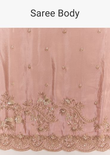 Pink Satin Saree With Scalloped Embroidery