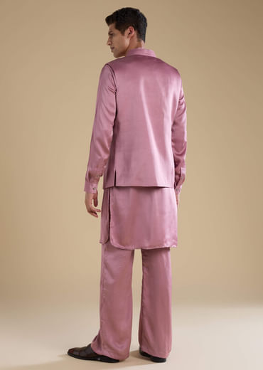 Pink Satin Silk Jacket and Kurta Set with Metal Work
