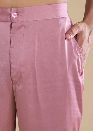 Pink Satin Silk Jacket and Kurta Set with Metal Work