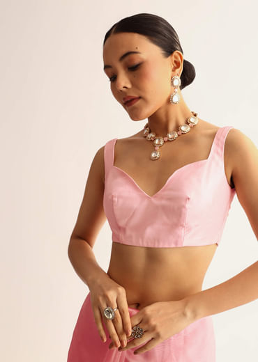 Pink Sequin Embroidered Organza Saree With Gotta Patti Embroidery