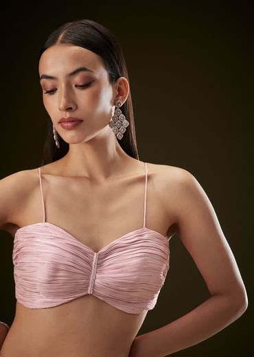 Pink Sequins Saree With Ruched Blouse