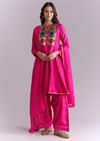 Pink Silk Anarkali Suit With Pathani Patch Work