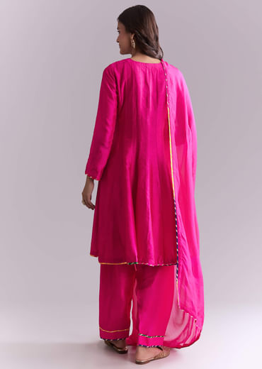 Pink Silk Anarkali Suit With Pathani Patch Work