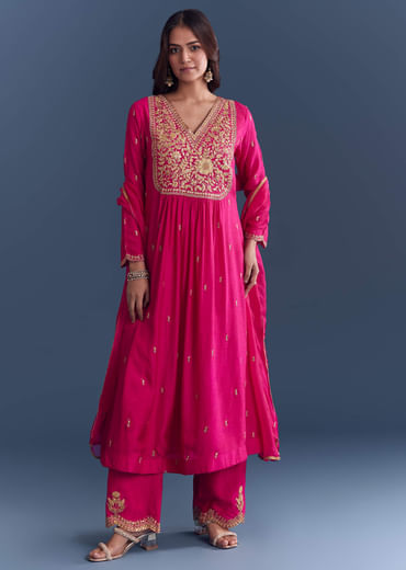 Pink Silk Anarkali Suit With Zari Thread Embroidery