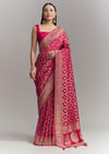 Pink Silk Embroidered Saree With Heavy Hand Embroidery