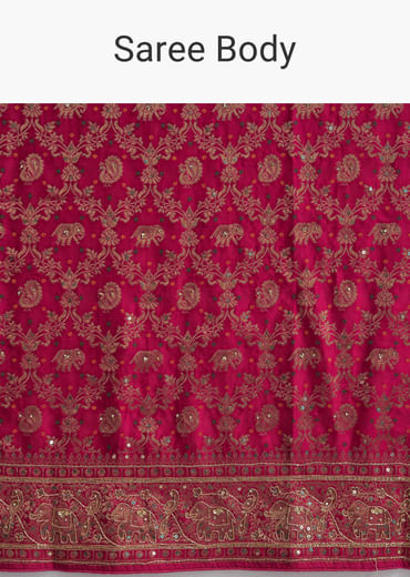 Pink Silk Embroidered Saree With Heavy Hand Embroidery