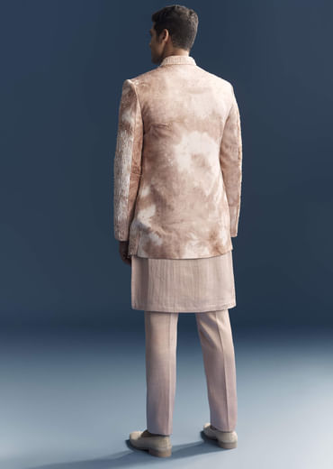 Pink Silk Indo Western Set For Men With Hand Embroidery