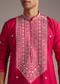 Pink Silk Kurta Set For Men With Mirror And Thread Work