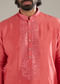 Pink Silk Kurta Set For Men With Mirror Work