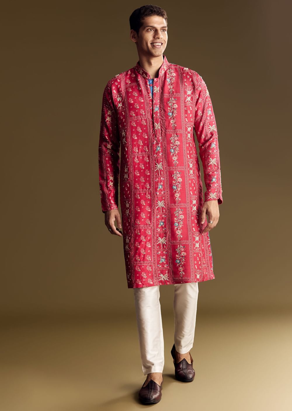 Pink Silk Kurta Set With Resham And Sequin Work