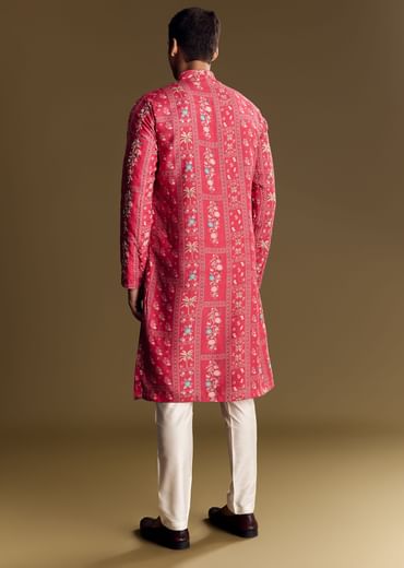 Pink Silk Kurta Set With Resham And Sequin Work