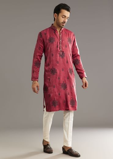 Pink Silk Printed Kurta Set