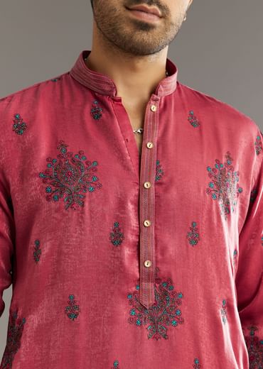 Pink Silk Printed Kurta Set